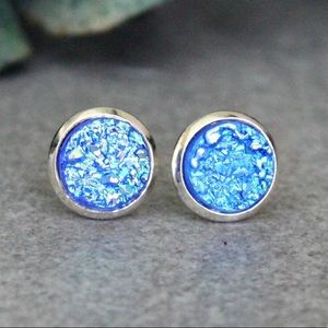 Blue Stud Earrings, Blue Earrings, Blue Druzy